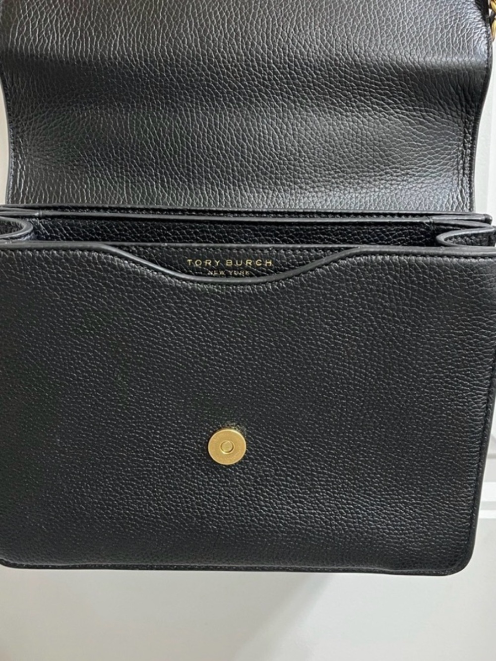 Tory Burch Black Leather Chain Shoulder Bag with Gold Logo - Picture 4 of 6